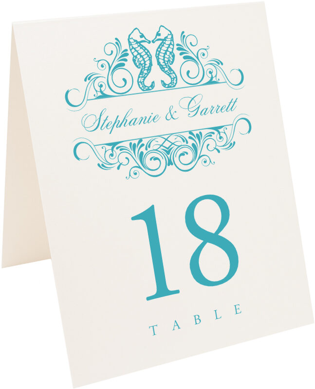 Photograph of Tented Seashorse Vintage Monogram Table Numbers