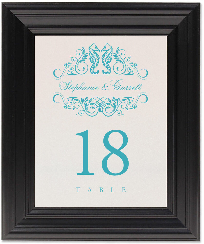 Framed Photograph of Seashorse Vintage Monogram Table Numbers