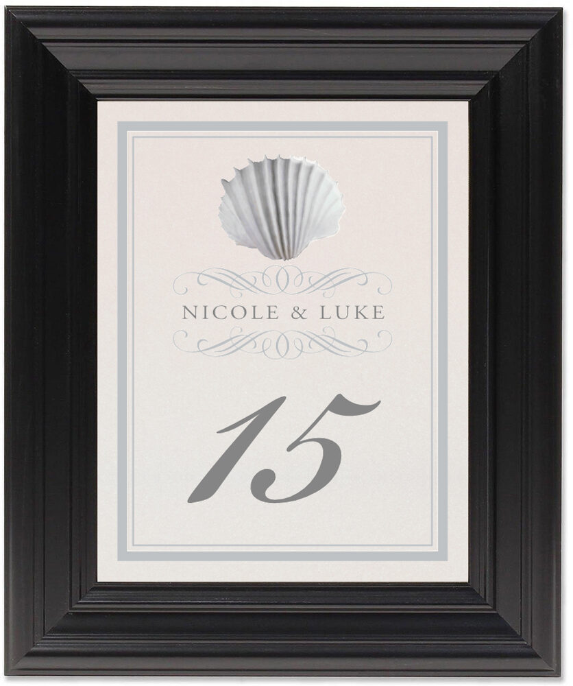 Framed Photograph of Silver Scallop Swirl Table Numbers