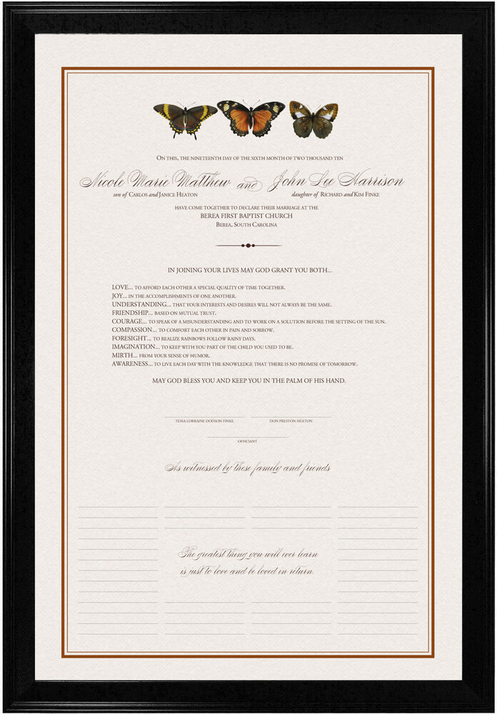 Photograph of Butterfly Collector Wedding Certificates