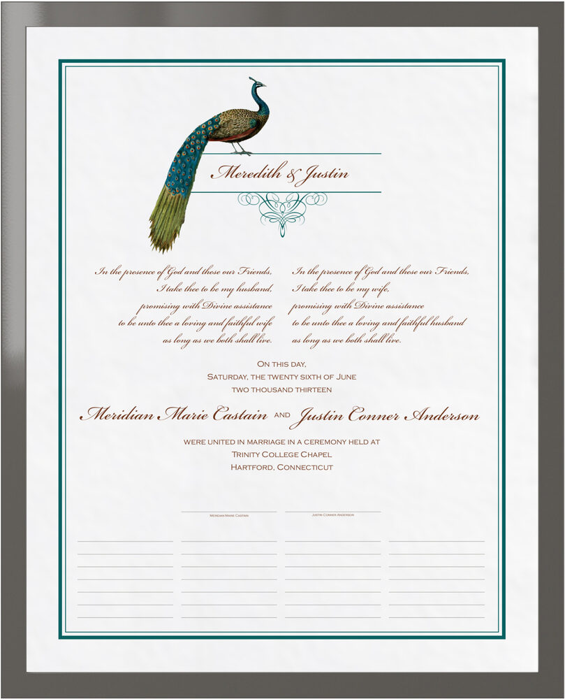 Photograph of Peacock Flourish Wedding Certificates