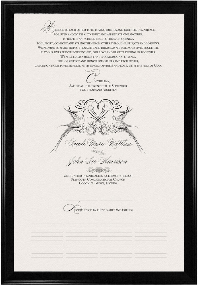 Photograph of Two Flourish Birds Heart Wedding Certificates