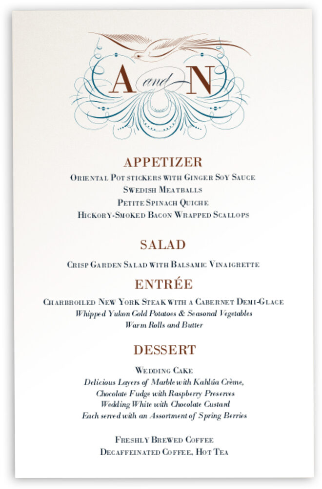 Photograph of Bodini Birds Wedding Menus