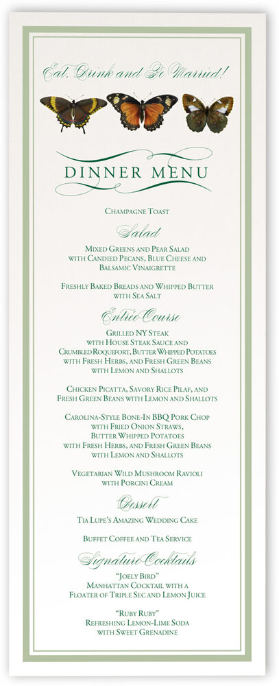 Photograph of Butterfly Ballet Wedding Menus