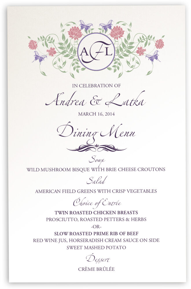 Photograph of Butterfly Kisses Wedding Menus