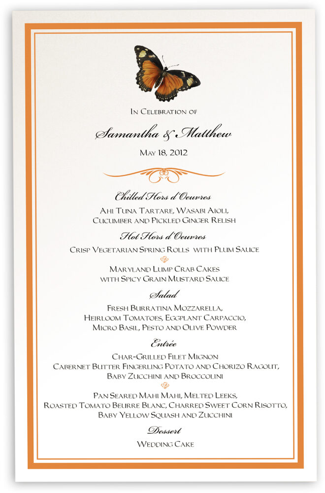 Photograph of Butterfly Wishes Wedding Menus
