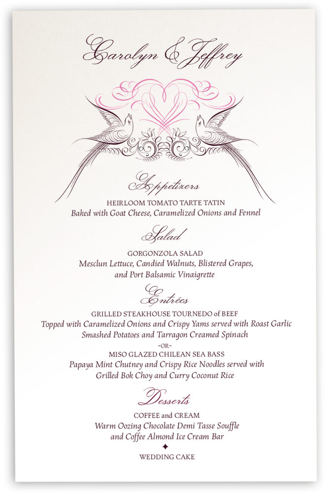 Photograph of Lovebirds Wedding Menus