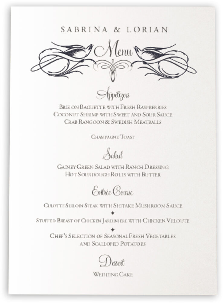 Photograph of Starling Square Wedding Menus