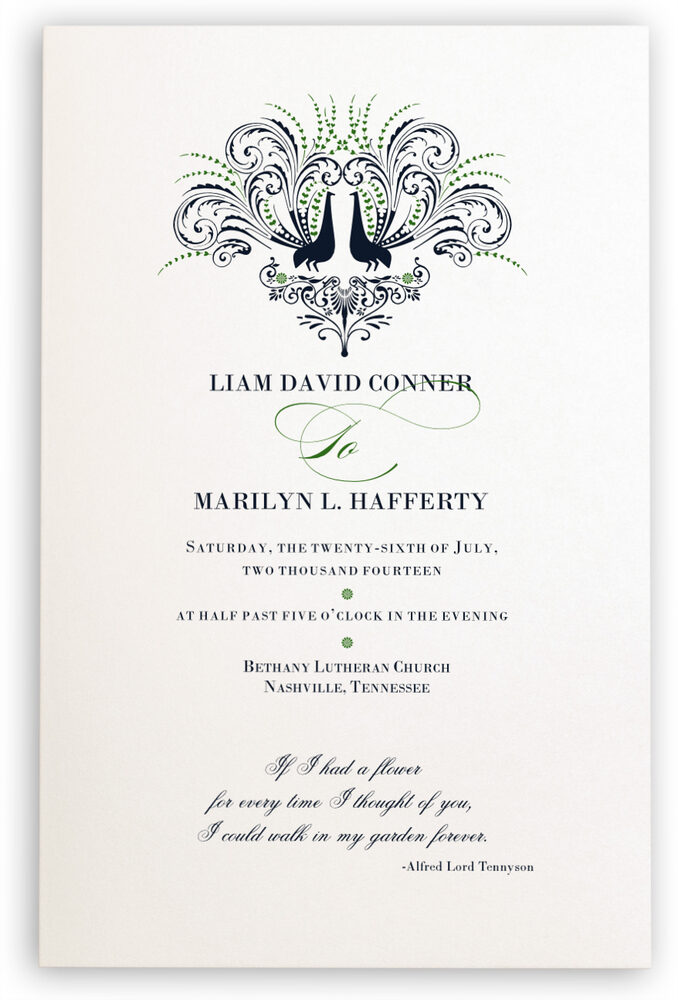 Photograph of Passionate Peacock Wedding Programs