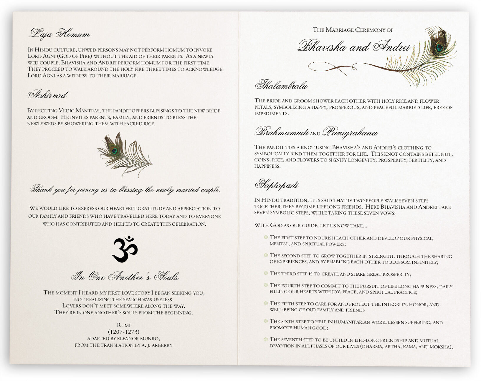 Peacock In A Plum Tree Wedding Ceremony Programs Hindu Wedding Program Documents And Designs