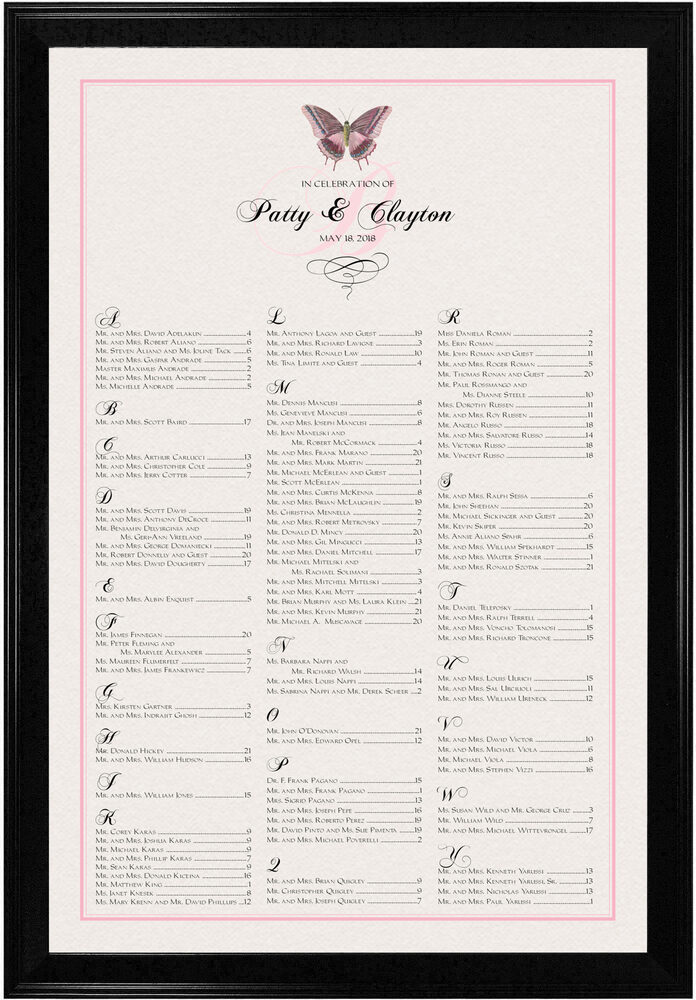 Photograph of Pink Butterfly Seating Charts