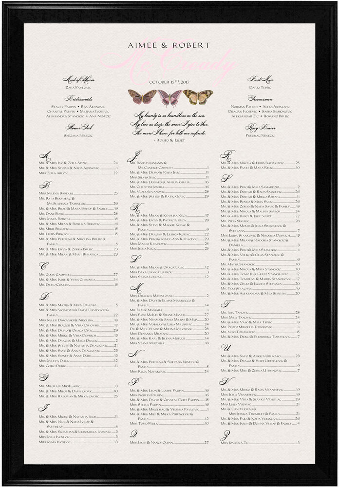Photograph of Pink Pattern Butterflies Seating Charts