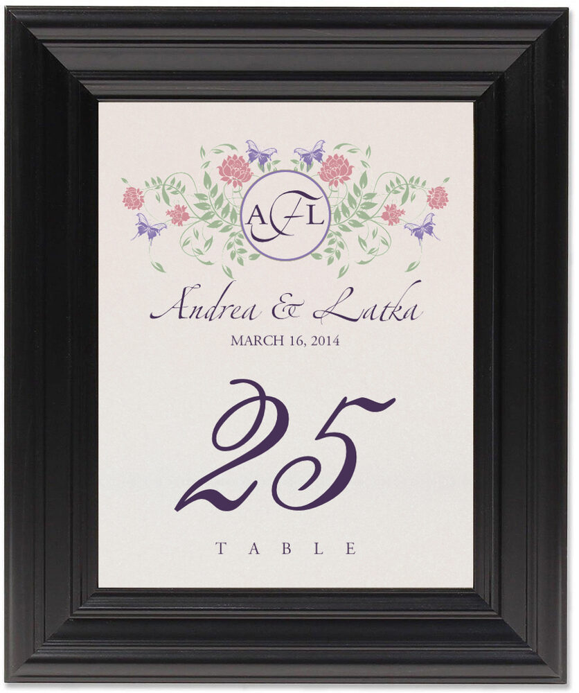 Framed Photograph of Butterfly Kisses Table Numbers