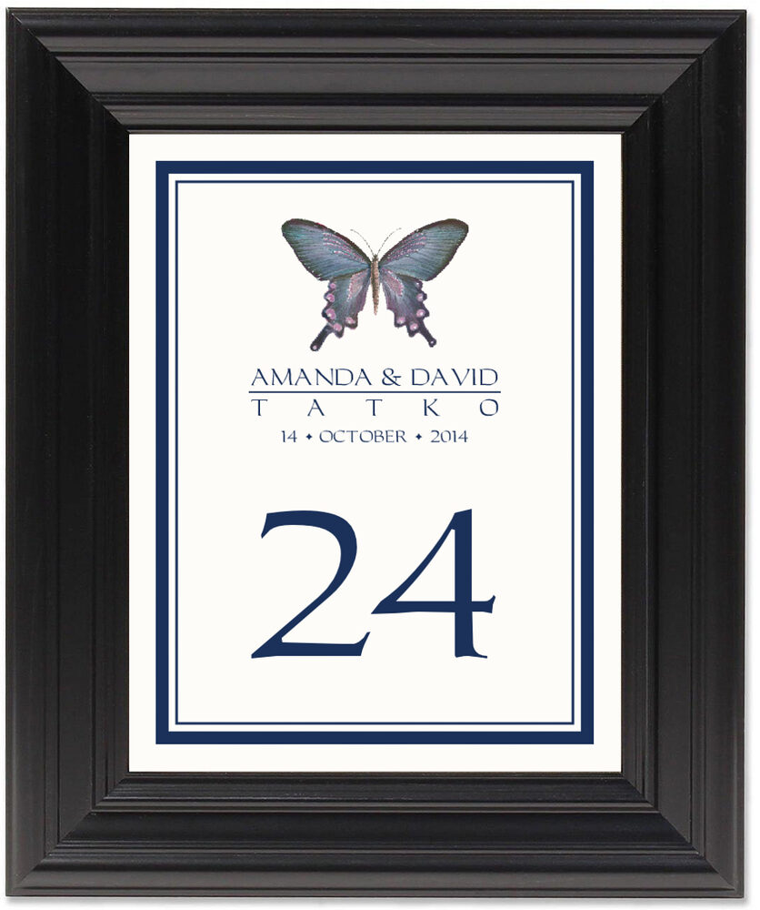Framed Photograph of Painted Blue Butterfly Table Numbers