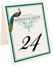 Photograph of Tented Peacock Flourish Monogram Table Numbers