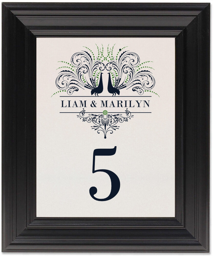 Framed Photograph of Pompous Peacock Table Numbers