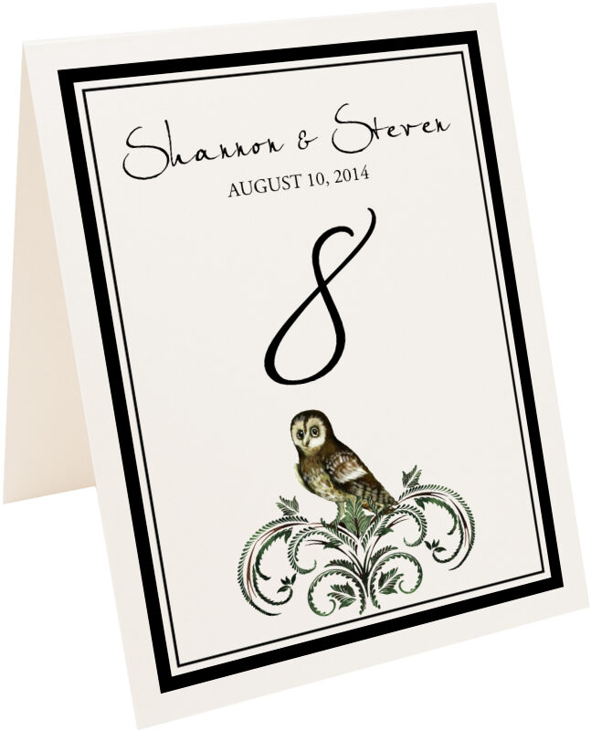 Photograph of Tented Sir Hootey Table Numbers