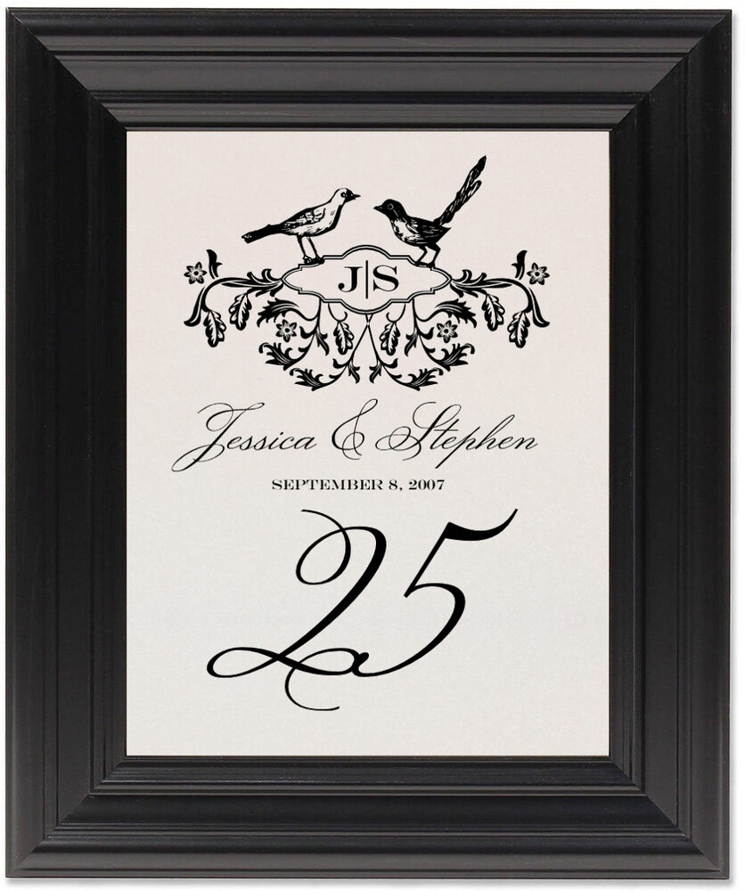 Framed Photograph of Woodcut Birds Table Numbers