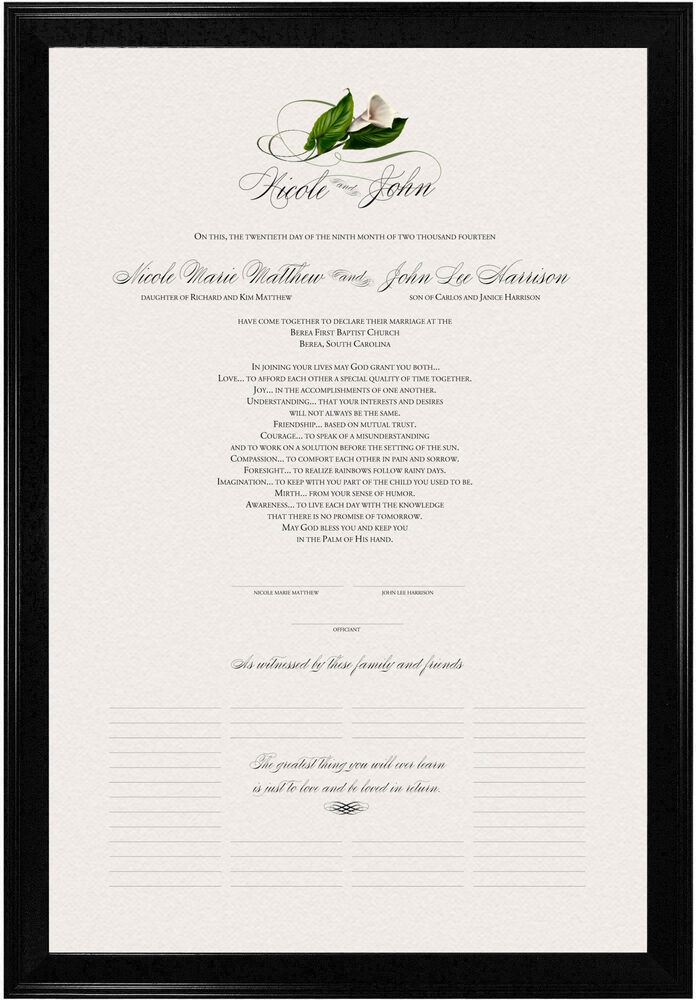 Photograph of Calla Lily Swirl 01 Wedding Certificates