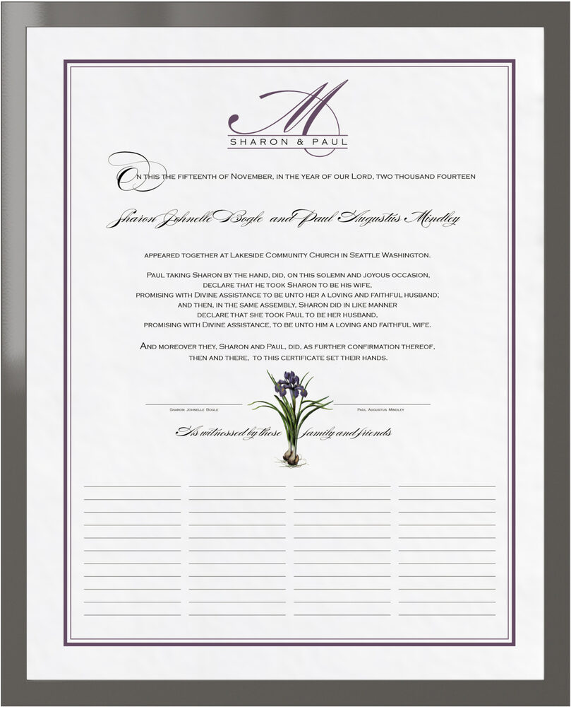 Photograph of Iris Bulb Wedding Certificates