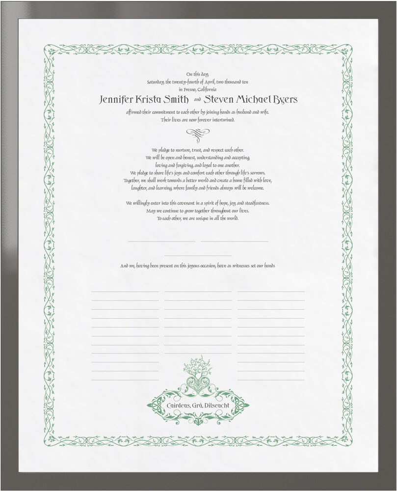 Photograph of Bailey's Celtic Monogram Wedding Certificates