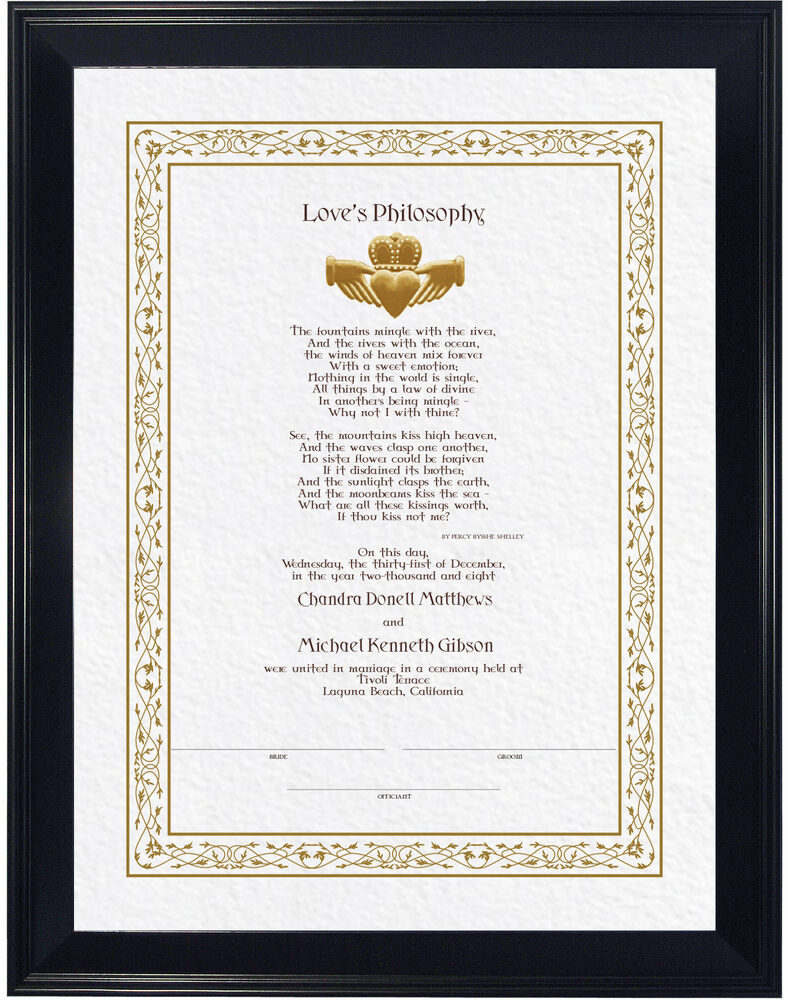Photograph of Love's Philosophy Wedding Certificates