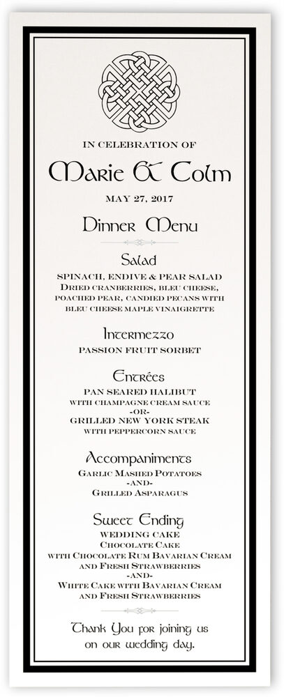 Photograph of Celtic Knot 01 Wedding Menus