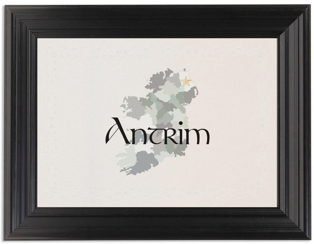 Framed Photograph of Map of Ireland Table Names
