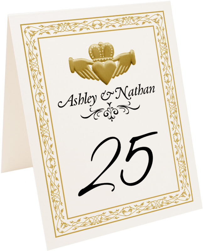 Photograph of Tented Gold Claddagh Table Numbers