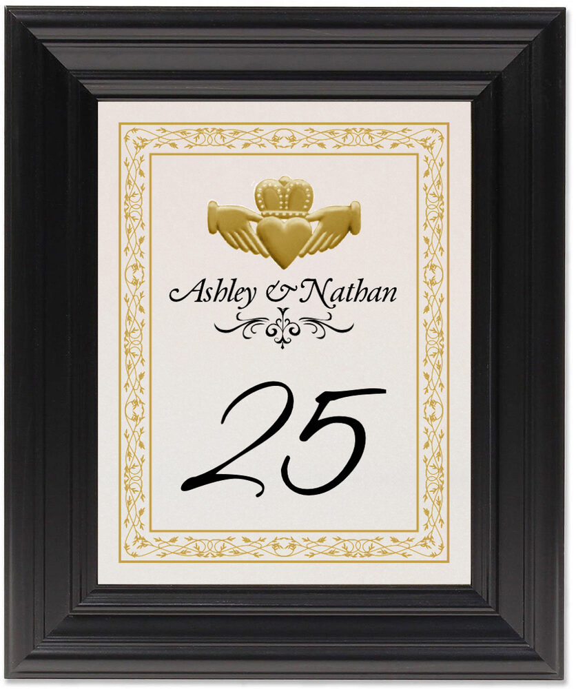 Framed Photograph of Gold Claddagh Table Numbers