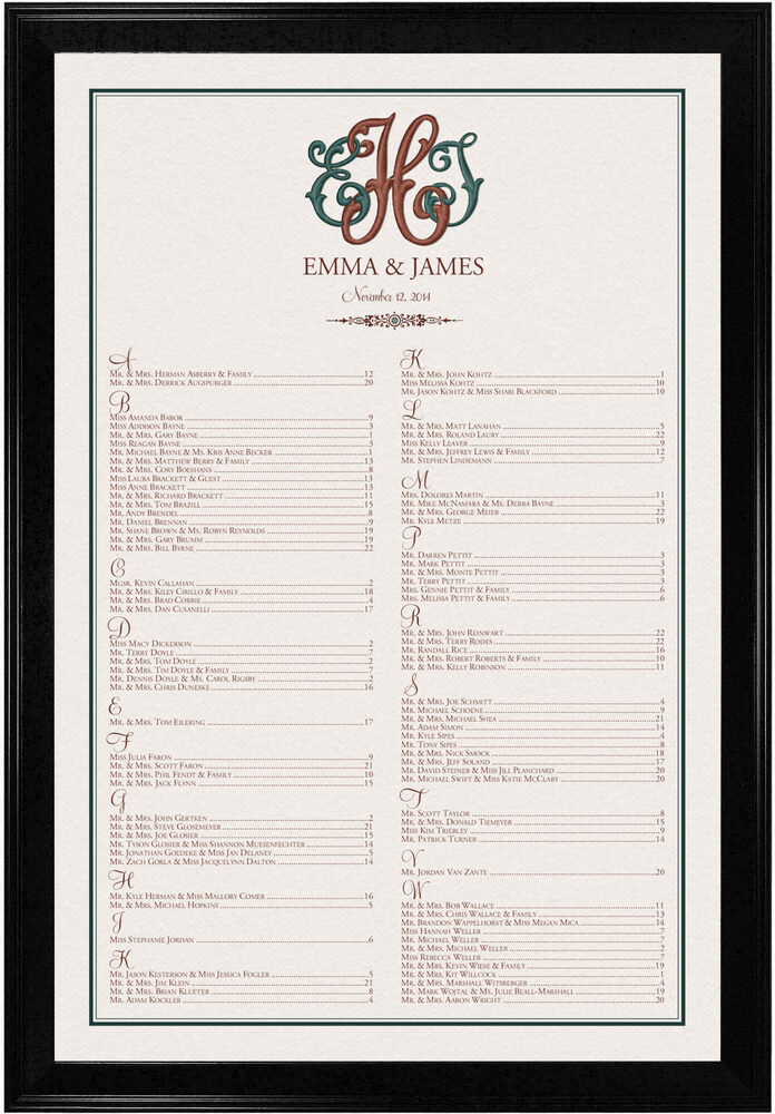 Photograph of Caroline Interlocking Monogram Seating Charts