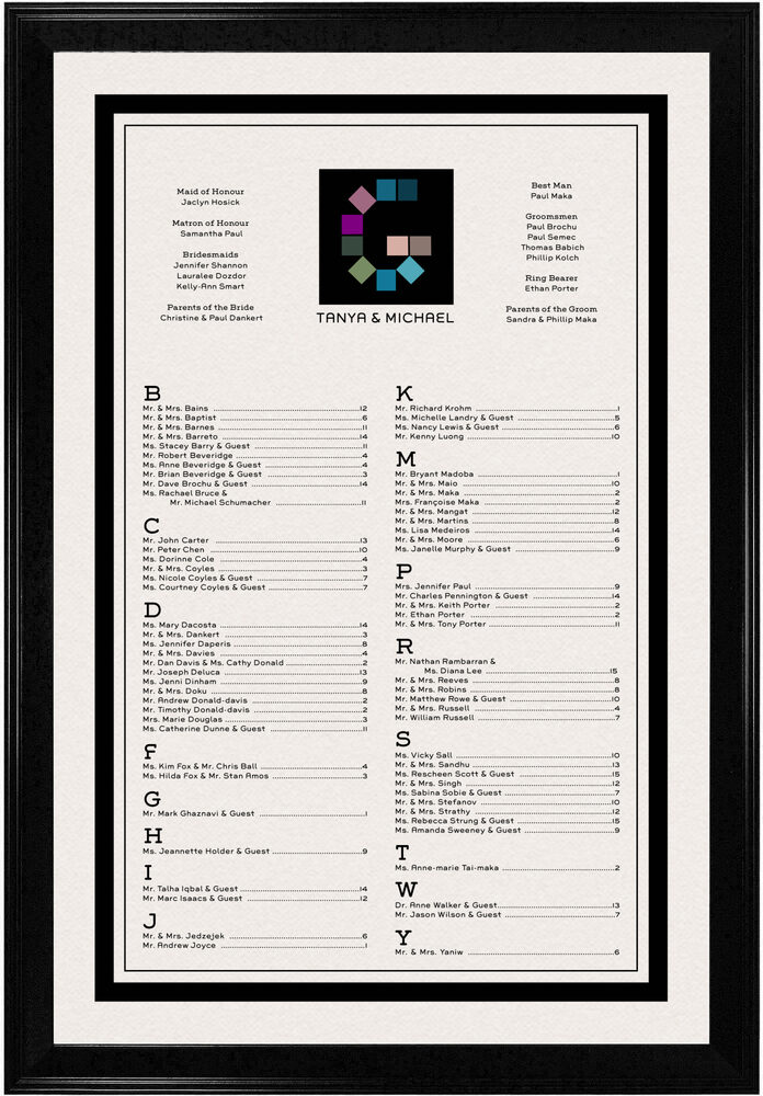 Photograph of Contemporary Monogram 26 Seating Charts