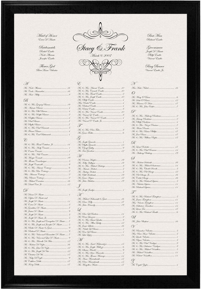 Photograph of Flourish Monogram Script Seating Charts