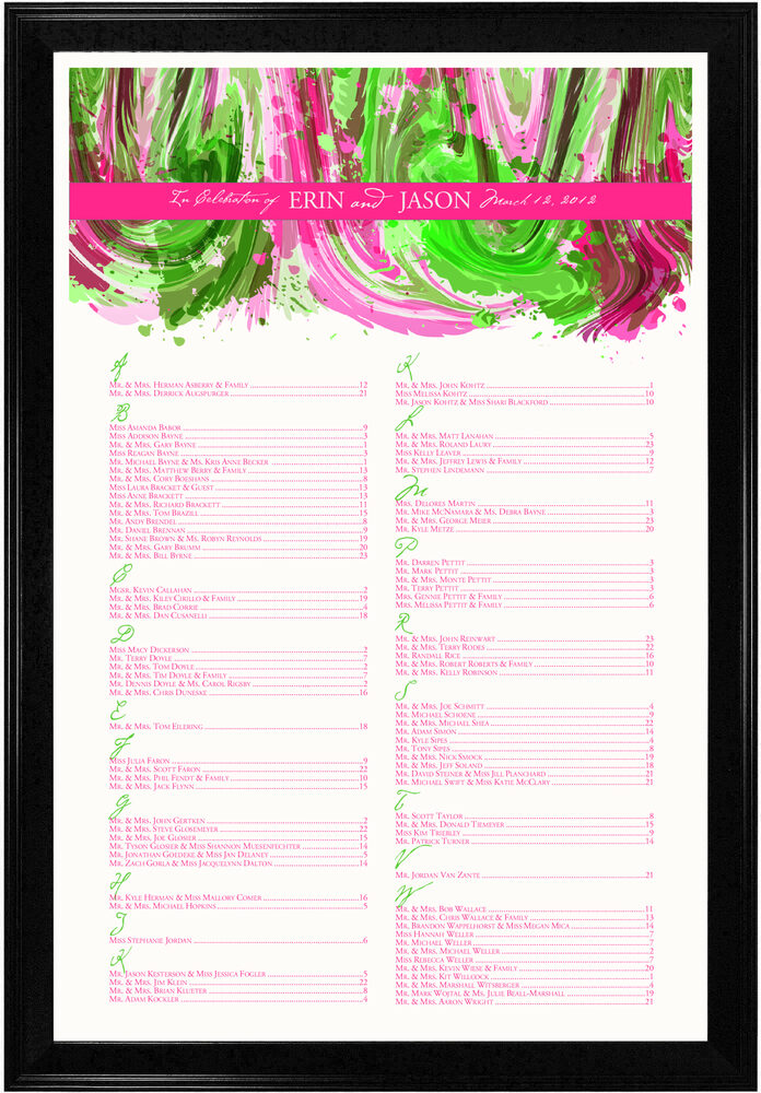 Photograph of Fuschia and Celadon Colorful Abstraction Seating Charts