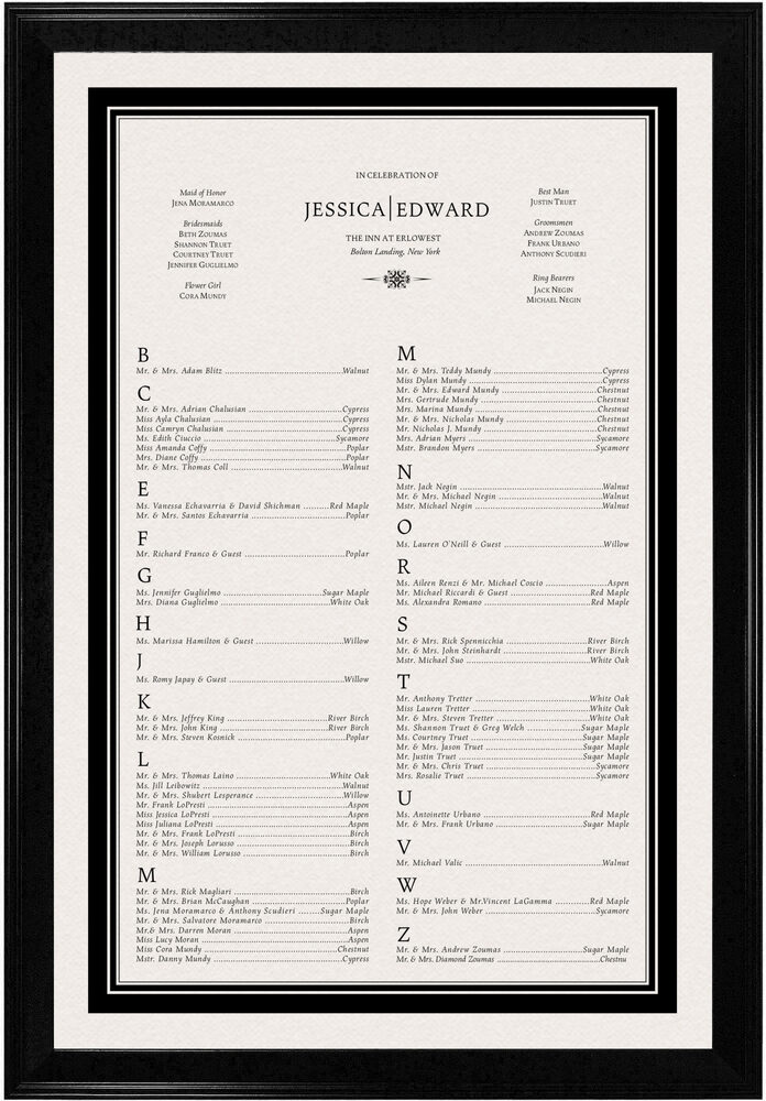 Photograph of Maiola Monogram Seating Charts