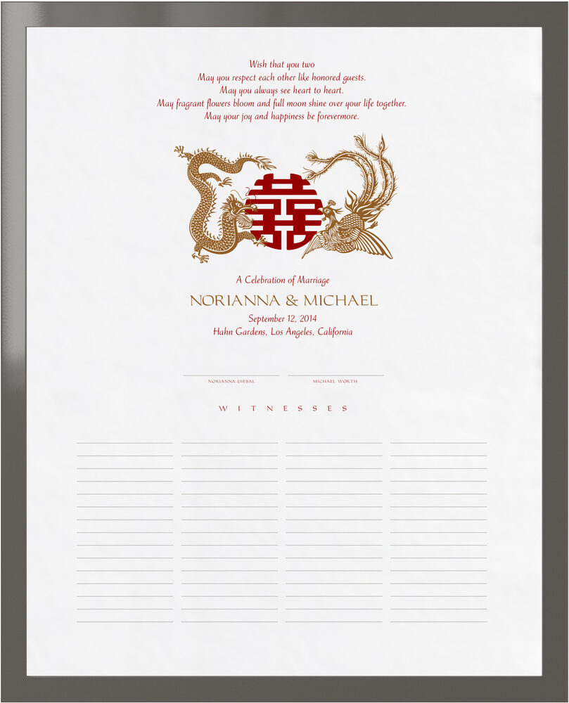 Photograph of Phoenix Dragon Double Happiness Wedding Certificates