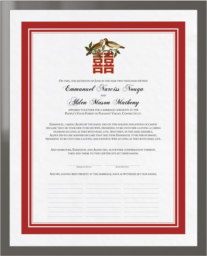 Photograph of Two Birds Double Happiness Wedding Certificates
