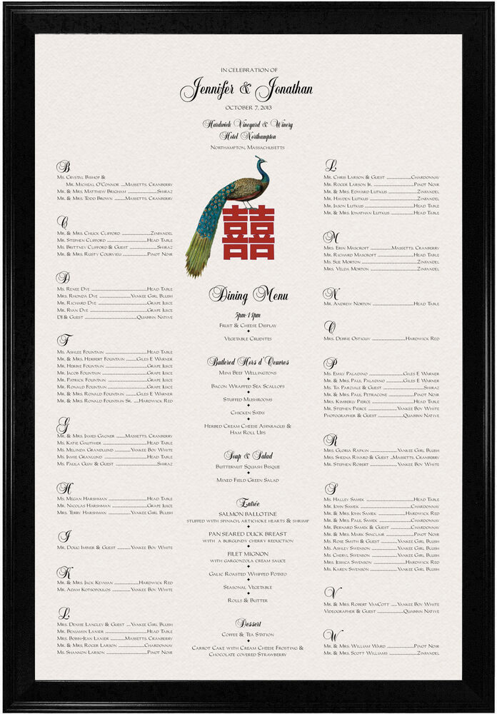 Photograph of Double Happiness Peacock Seating Charts