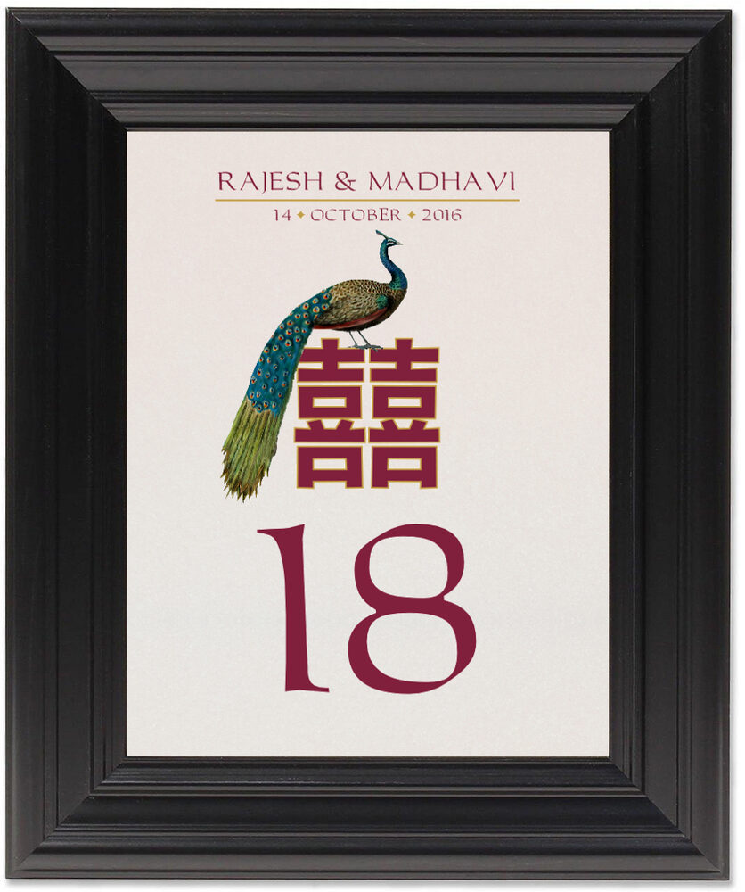 Framed Photograph of Double Happiness Peacock Table Numbers
