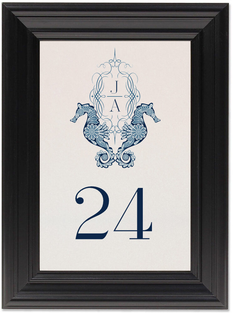 Framed Photograph of Paisley Seahorse Monogram Table Numbers