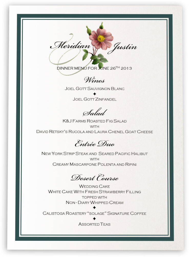 Photograph of Wild Pink Rose Swirl Wedding Menus