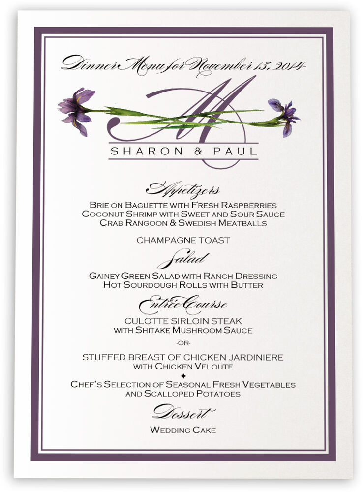 Photograph of Wispy Iris Wedding Menus