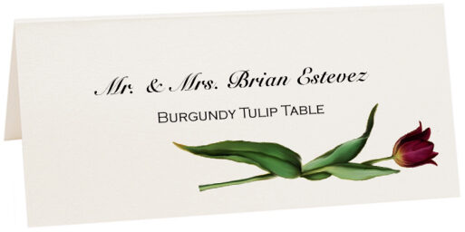 Photograph of Tented Burgundy Tulip Place Cards