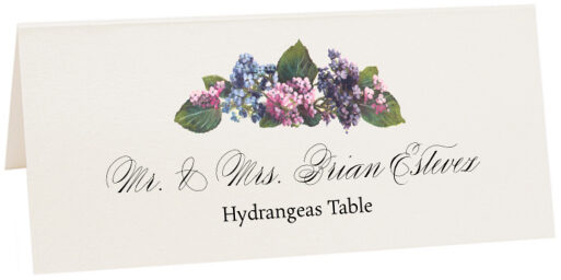 Photograph of Tented Hydrangeas Place Cards