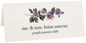 purple pansies floral and flower wedding place cards flower flower place cards