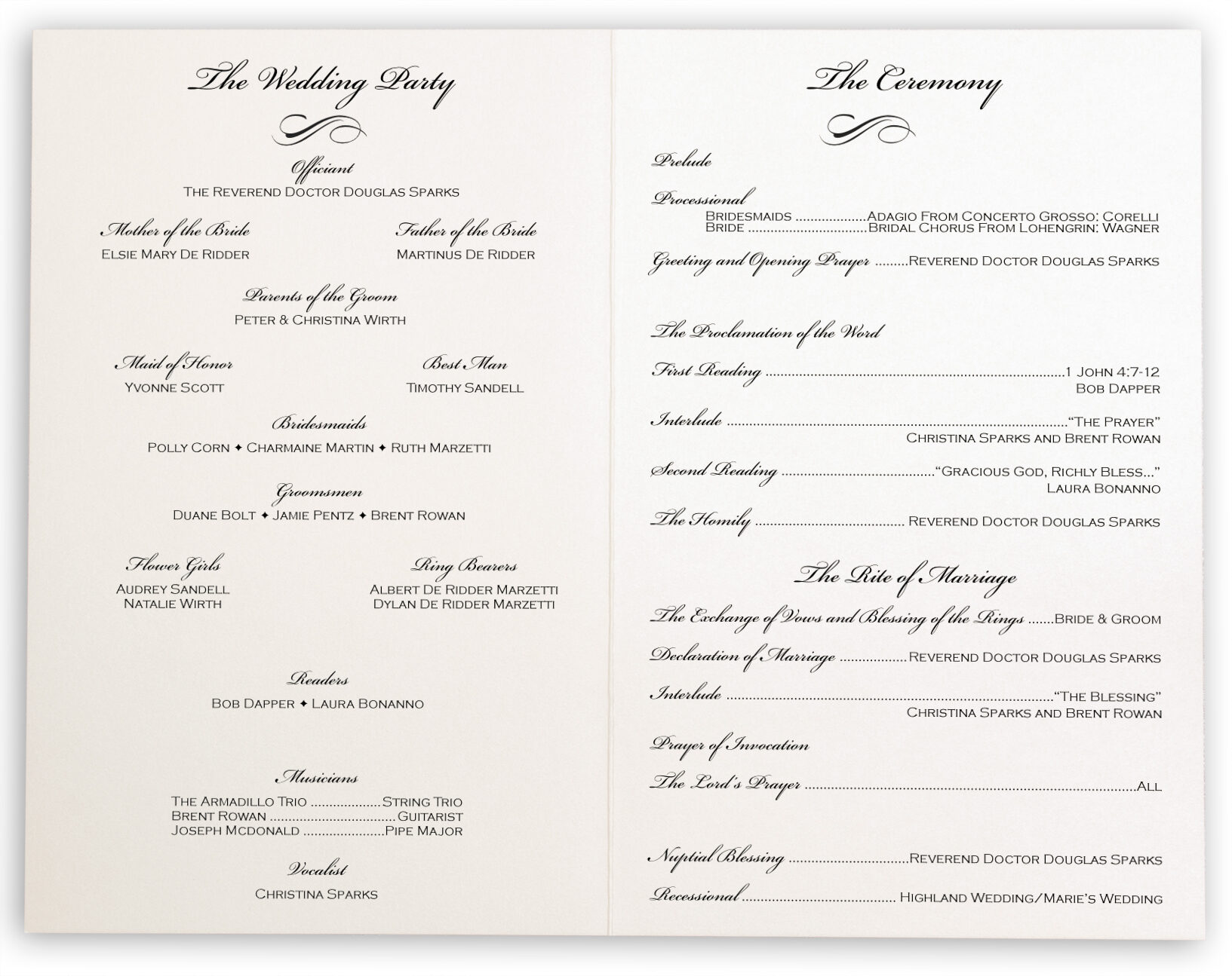 Rose Garden Wedding Program Garden Ceremony Programs Church