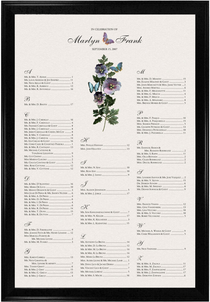 Photograph of Pansies and Butterflies Seating Charts