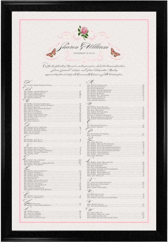 Photograph of Pink Tea Rose Seating Charts