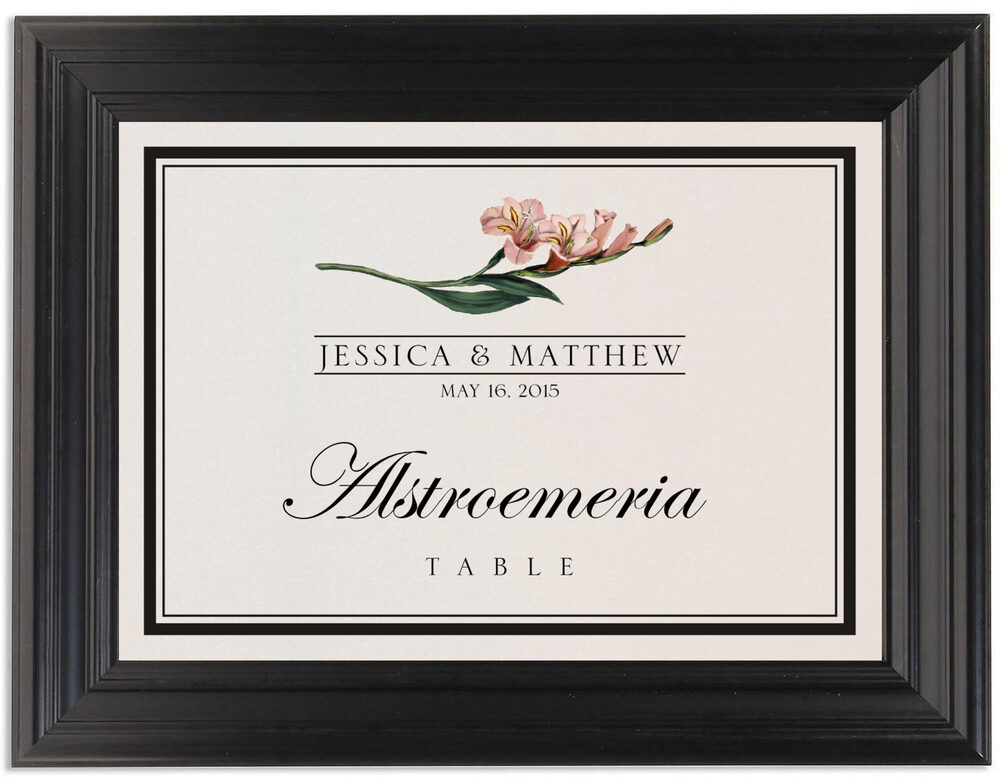 Framed Photograph of Assorted Flowers and Monogram Table Names