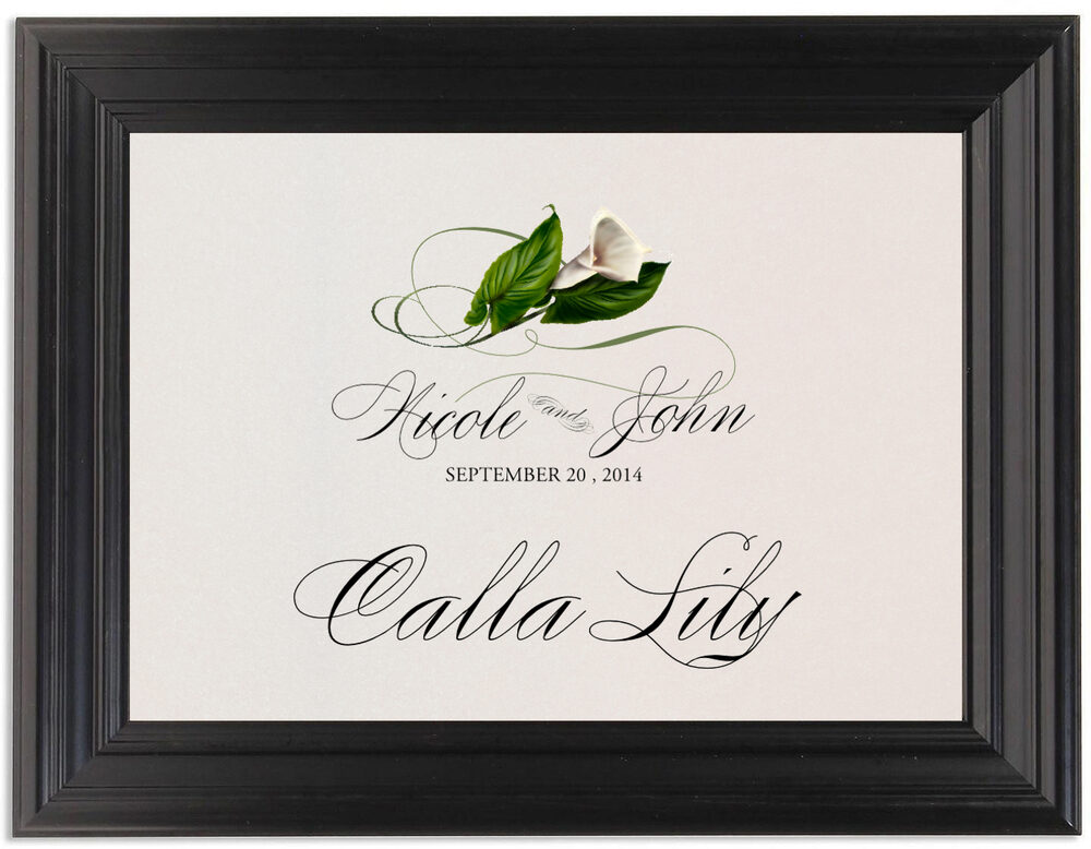 Framed Photograph of Calla Lily Swirl Table Names